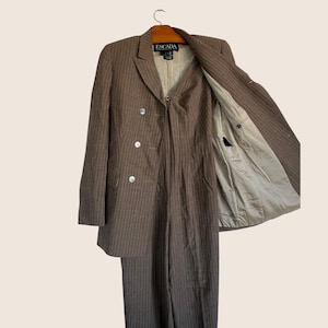 Escada Vintage Wool Suit Set: Striped Blazer & Jumpsuit, Made in Italy
