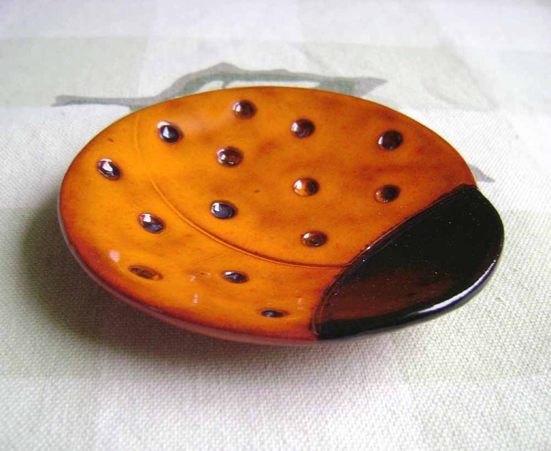 Ladybug Ceramic Dish, bowl, small dish, good luck, jewelry dish, ring dish, home decor, soap dish, candle holder, teabag holder, spoonrest. image 2