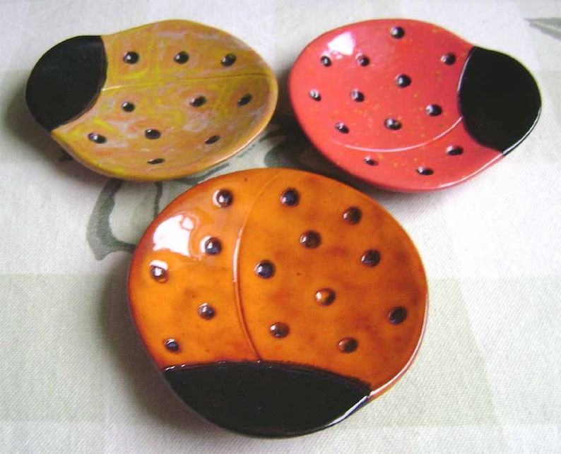 Ladybug Ceramic Dish, bowl, small dish, good luck, jewelry dish, ring dish, home decor, soap dish, candle holder, teabag holder, spoonrest. image 3
