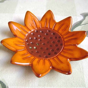 Sunflower Ceramic Dish, small bowl, catchall, jewelry dish, ring holder, home decor, soap dish, candle holder, teabag holder, spoon rest. image 3