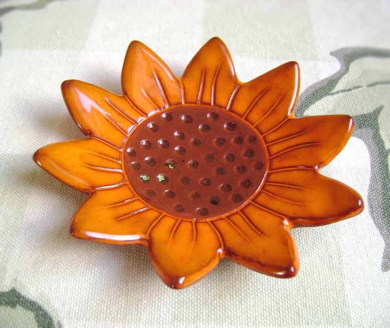 Sunflower Ceramic Dish, small bowl, catchall, jewelry dish, ring holder, home decor, soap dish, candle holder, teabag holder, spoon rest. image 3