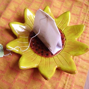 Sunflower Ceramic Dish, small bowl, catchall, jewelry dish, ring holder, home decor, soap dish, candle holder, teabag holder, spoon rest. image 1