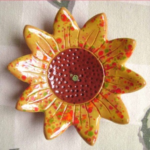 Sunflower Ceramic Dish, small bowl, catchall, jewelry dish, ring holder, home decor, soap dish, candle holder, teabag holder, spoon rest. image 4