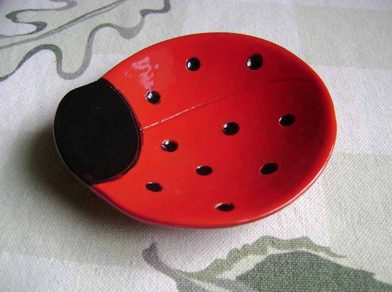 Ladybug Ceramic Dish, bowl, small dish, good luck, jewelry dish, ring dish, home decor, soap dish, candle holder, teabag holder, spoonrest. image 1