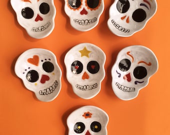 Sugar Skull ceramic dish, catchall, candy dish, spoonrest, soap dish, Day of the Dead