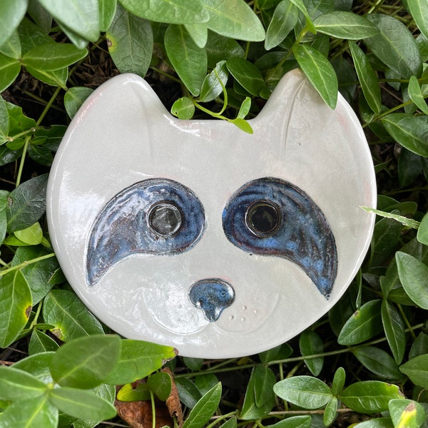 Raccoon Ceramic Dish, small bowl, jewelry, catchall, candy dish, home decor, soap dish, candle holder, teabag holder, spoonrest.