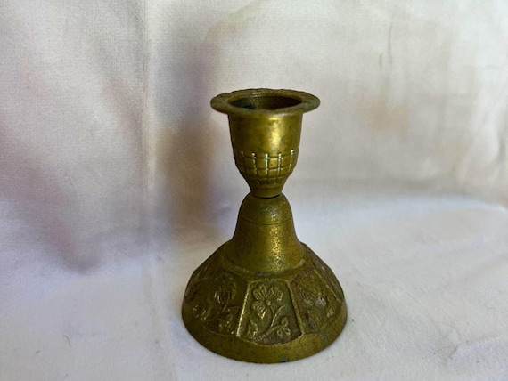 Vintage Brass Bell Taper Candle Holder – Small Collectible Accent
