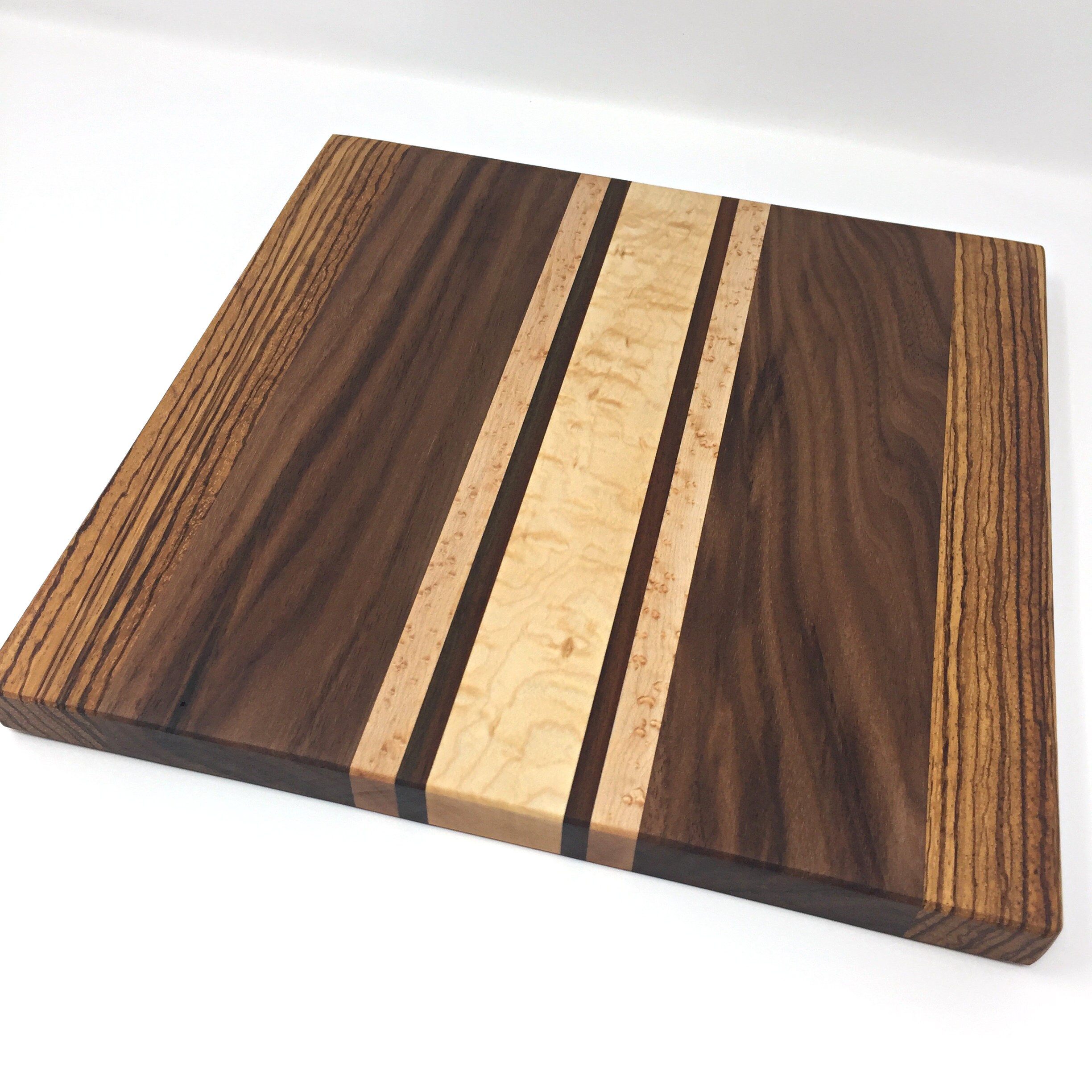 Handmade square cutting board with stripes of Walnut Birdseye Etsy