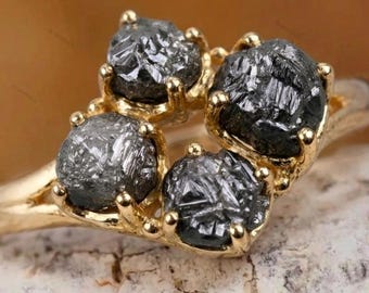 Natürlicher Rohdiamantring, graue ungeschnittene Verlobungsring, 925er Silber Boho-Hochzeit