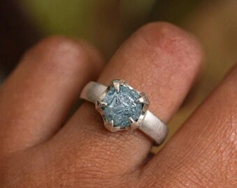 Natürlicher blauer Rohdiamant Verlobungsring, Sterling Silber Solitär (2,30 Ct)