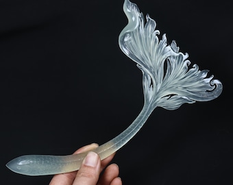 Pez horquilla de jade, tallado hueco hecho a mano en jade natural Xiu, regalo para festivales KA202