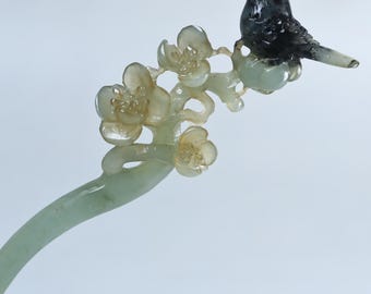 Horquilla de jade con forma de flor, talla hueca hecha a mano en jade natural Xiu KA193