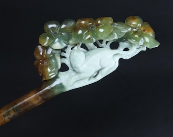 jade hairpin , Handmade hollow carving of natural Xiu jade KA306