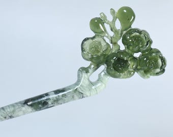 Horquilla de jade, talla hueca hecha a mano en jade natural Xiu KA197