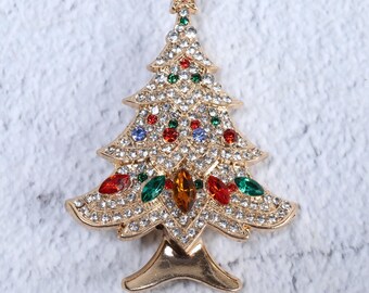Broche De Noël En Forme De Sapin Avec Strass - Bijou Vintage Pour Manteau, écharpe, Sac - Cadeau De Fête - 9
