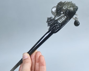 Horquilla de jade, talla hueca hecha a mano en jade natural Xiu KA195