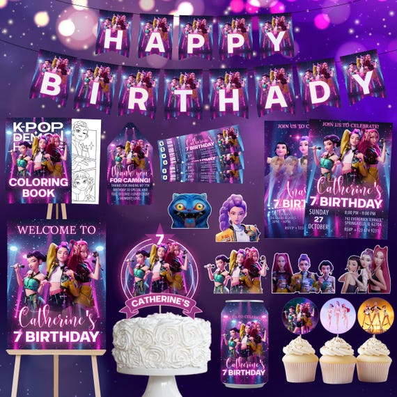 k pop Demon hunter bundel | clipart demon | printable coloring book | huntrix kpop coloring | birthday invitation pop | warriors invitation