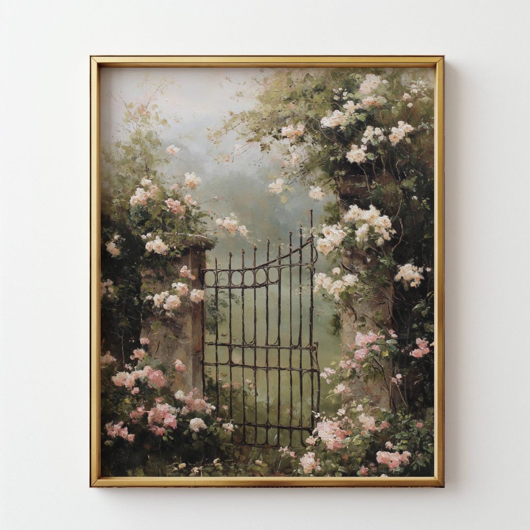 Vintage Floral Garden Gate Wall Art: Spring Cottagecore Decor, French ...