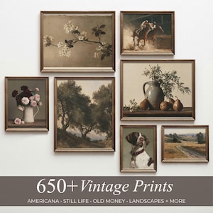650+ vintage väggkonstpaket: Stämningsfulla dekortryck, stilleben och blommor och landskap (digital nedladdning)