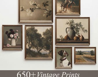 650+ Vintage Wall Art Bundle: Moody Decor Prints Set, Still Life&Florals and Landscapes (Digital Download)