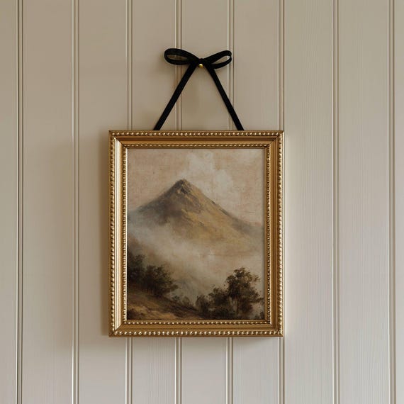 Vintage Mountain Peak Wall Art: Rustic Winter Landscape Printable, Moody Nature Cottagecore Decor