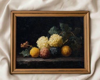 Vintage Autumn Fruit Still Life Print: Dark Moody Farmhouse Decor (Digital Download)