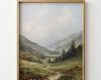 Muted Countryside Landscape Print: Vintage Printable Wall Art, Cottagecore Decor (Digital Download)