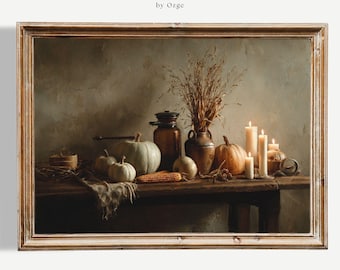 Autumn Harvest Still Life Art Print: Farmhouse Dining Decor (Digital Download)