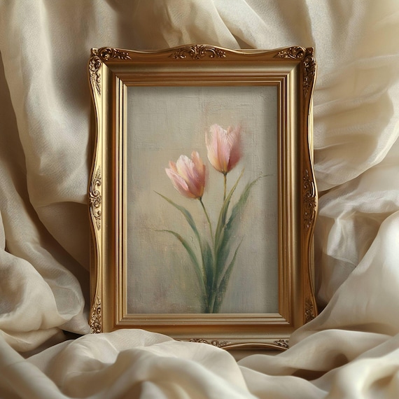 Pink Tulip Wall Art: Minimal Floral Print, Spring French Country Decor (Digital Download)