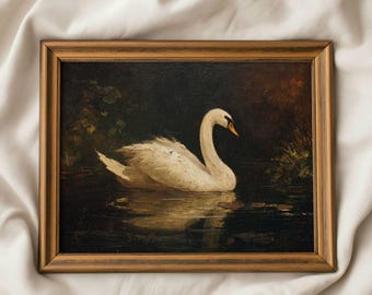 Moody Swan Wall Art: Vintage Autumn Bird Printable, Rustic Cottagecore Farmhouse Fall Decor