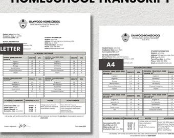 Bearbeitbare Homeschool Tranbook-Vorlage: High School Rekord PDF Canva (Digitaler Download)