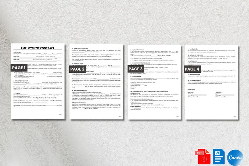 Employment Contract Template | Editable Job Agreement PDF Word Canva ...