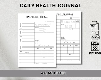 Diario giornaliero della salute stampabile / Tracker di benessere e fitness PDF / Planner formato A4 A5