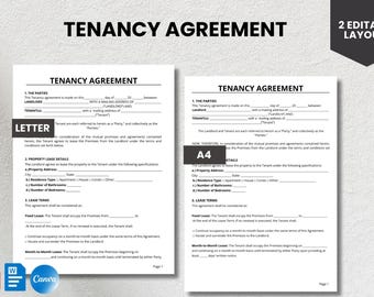 Modello di contratto di locazione / Contratto di locazione / PDF modificabile Word Canva / Contratto locatore-inquilino