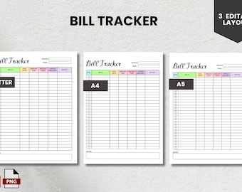 Tracker mensile delle fatture stampabile: Organizzatore finanziario (PDF, PNG)