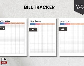 Tracker mensile delle fatture stampabile: pianificatore finanziario (PDF, PNG)