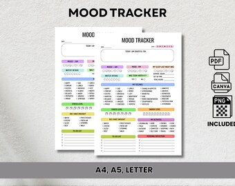Tracker dell'umore stampabile / Diario giornaliero della salute mentale in formato PDF / Planner del benessere in formato A4 A5