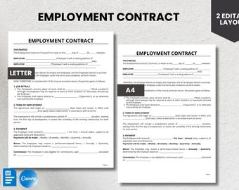 Modello di contratto di lavoro / Contratto di lavoro modificabile PDF Word Canva / Modulo di contratto di lavoro
