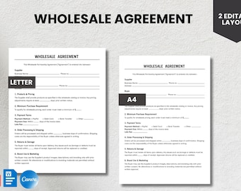 Modello di contratto all'ingrosso: contratto commerciale modificabile (Canva, Word, PDF)