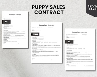 Modello di contratto per cuccioli / Contratto di adozione di animali domestici da parte di un allevatore (PDF e Canva modificabile)