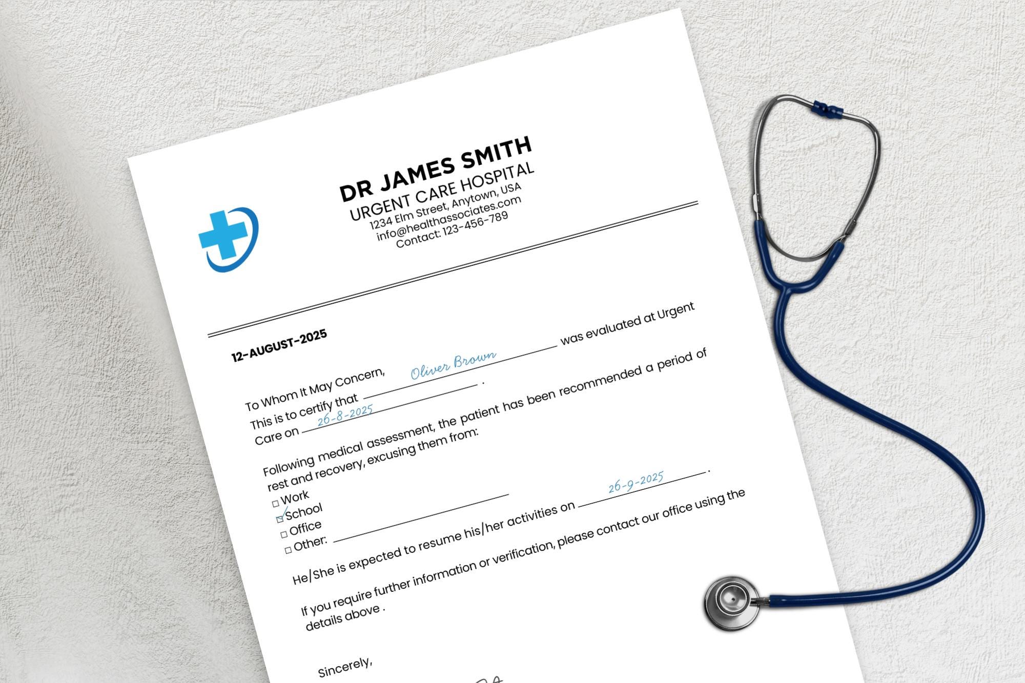 Editable Doctor Excuse Note Template (work, School, Office), Medical ...