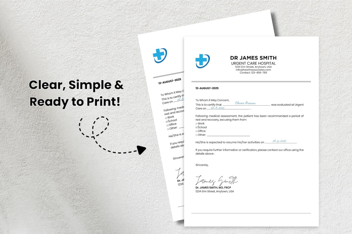 Editable Doctor Excuse Note Template (work, School, Office), Medical ...