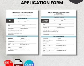 Modulo di domanda di lavoro stampabile / Canva modificabile, PDF (download immediato)