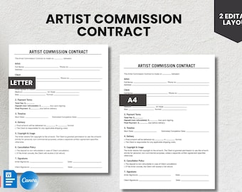 Modello di contratto di commissione per artisti / Canva, PDF e Word modificabili (download digitale)
