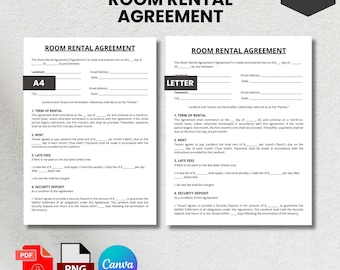 Modello modificabile di contratto di locazione di una stanza / contratto del locatore (PDF, PNG, Canva)