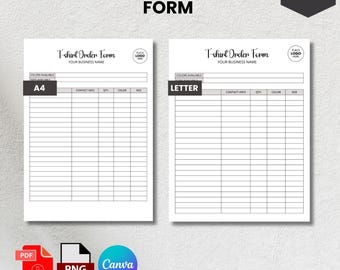 T-Shirt Order Form Template | Printable, Editable Canva & PDF