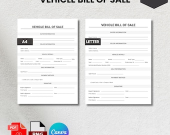 Modello modificabile di fattura del veicolo / Auto, camion, motocicletta (PDF, Canva, PNG)