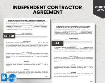 Modello di contratto per lavoratore autonomo / Canva, Word e PDF modificabili / Modulo di contratto per lavoratore autonomo