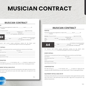 Musikervertrag Vorlage: Bearbeitbare Leistungsvereinbarung (Canva, Word & PDF)