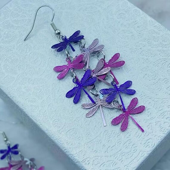 Womens Dangle Multi Colored Dragonfly Earrings - image 2